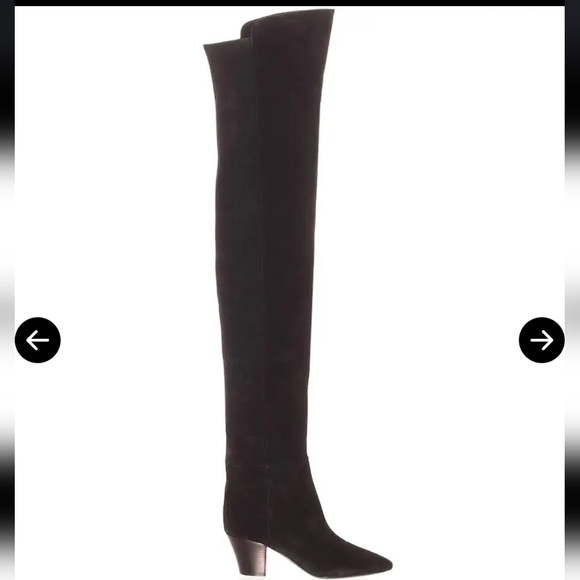 NWT $1695 Saint Laurent Kim 60 Black Suede Leather OTK Boots [Size 35.5] 🖤 - Picture 2 of 15